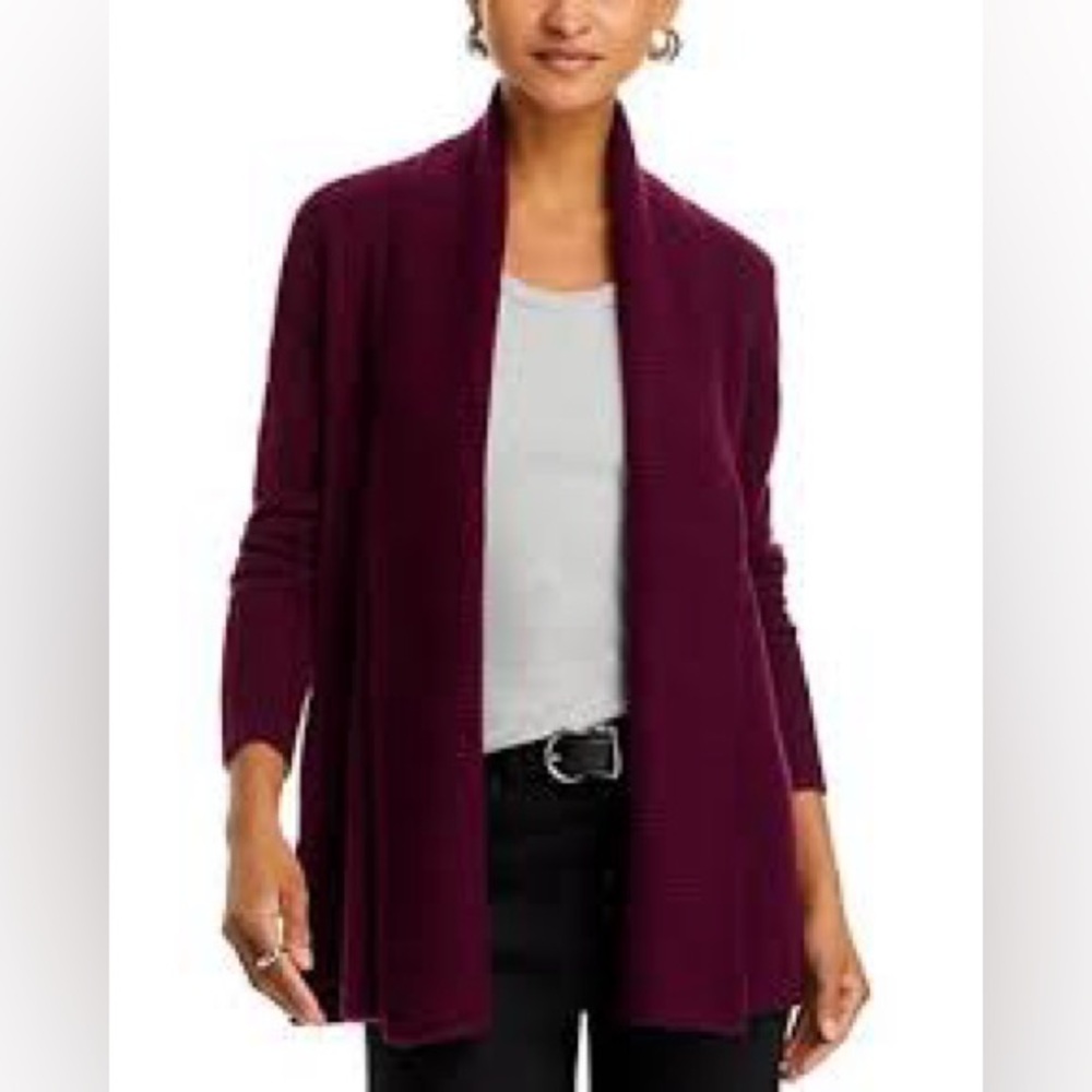 Eileen Fisher open front wool burgundy cardigan with shawl collar size L